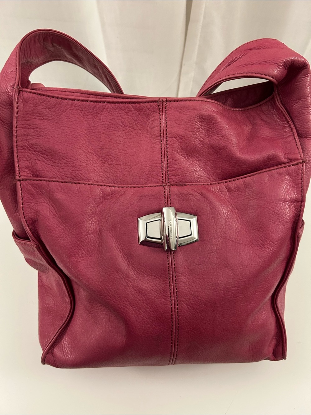 B. Makowsky - Women's Leather Hobo Shoulder Bag in Deep Berry